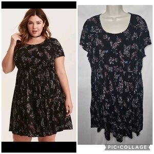 Womens Torrid Multi-Color Floral Print Challis Lace Up Sleeve Dress 3 3X 22 24